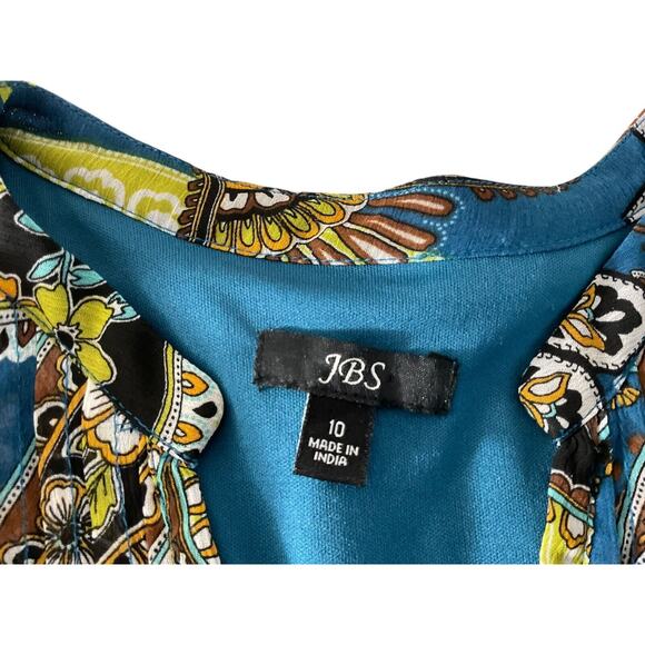 JBS Paisley Print Multicolor Empire Waist Short Sleeve Dress Size 10 Boho - Picture 3 of 11